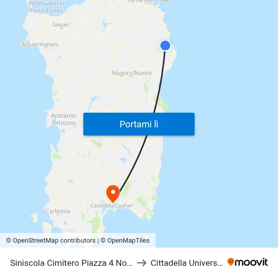 Siniscola Cimitero Piazza 4 Novembre to Cittadella Universitaria map