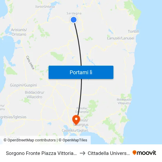 Sorgono Fronte Piazza Vittoria-Chiesa to Cittadella Universitaria map