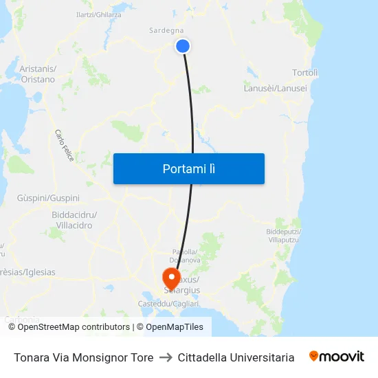 Tonara Via Monsignor Tore to Cittadella Universitaria map
