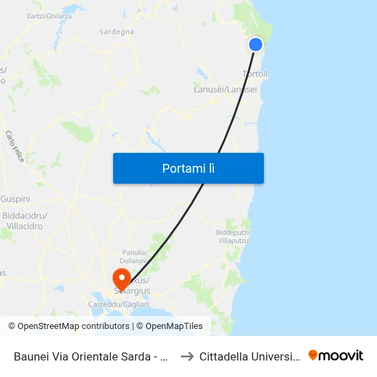 Baunei Via Orientale Sarda - Chiesa to Cittadella Universitaria map