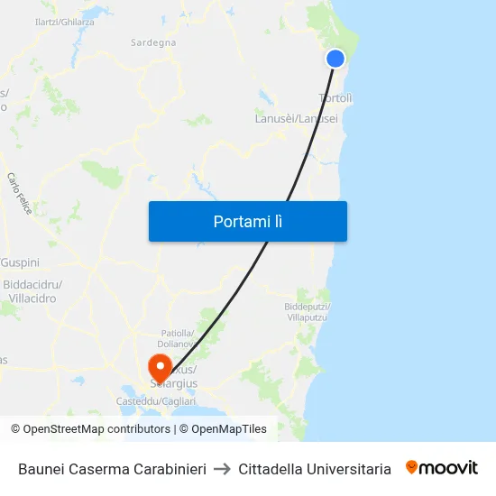 Baunei Caserma Carabinieri to Cittadella Universitaria map
