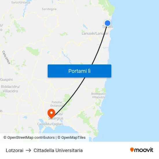 Lotzorai to Cittadella Universitaria map