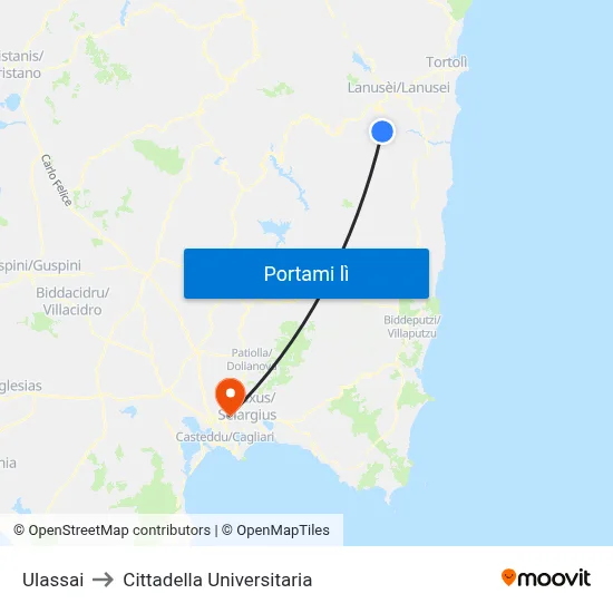 Ulassai to Cittadella Universitaria map