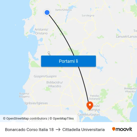 Bonarcado Corso Italia 18 to Cittadella Universitaria map