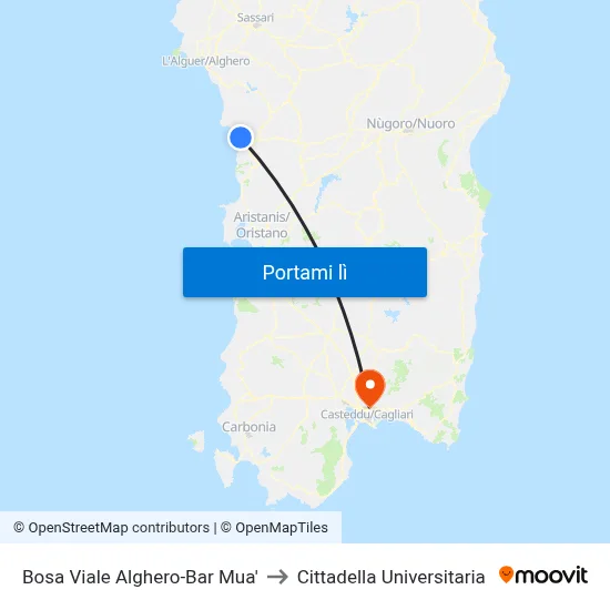 Bosa Viale Alghero-Bar Mua' to Cittadella Universitaria map