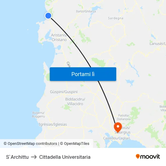 S`Archittu to Cittadella Universitaria map