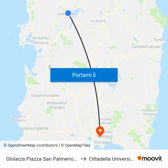 Ghilarza Piazza San Palmerio-Torre to Cittadella Universitaria map