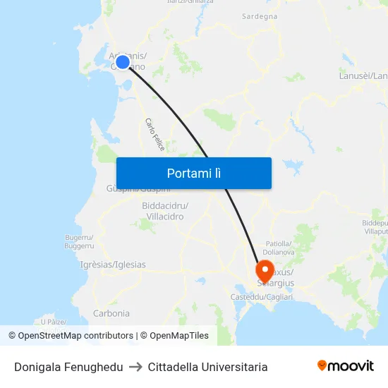 Donigala Fenughedu to Cittadella Universitaria map