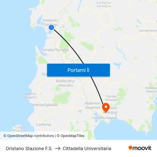Oristano Stazione F.S. to Cittadella Universitaria map
