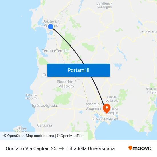 Oristano Via Cagliari 25 to Cittadella Universitaria map