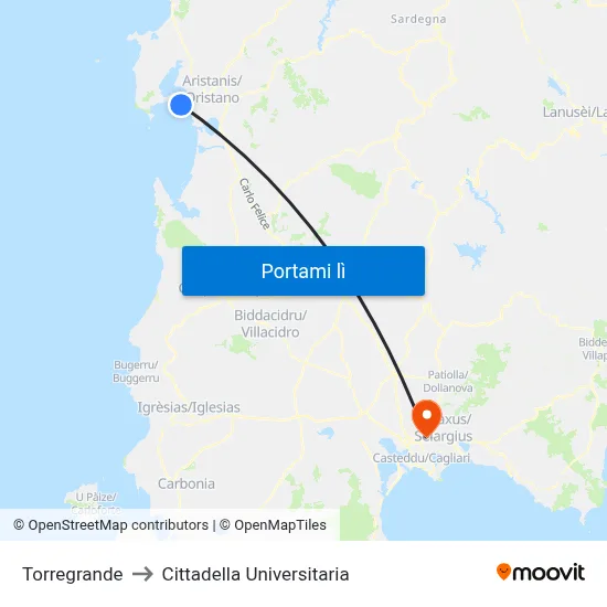 Torregrande to Cittadella Universitaria map