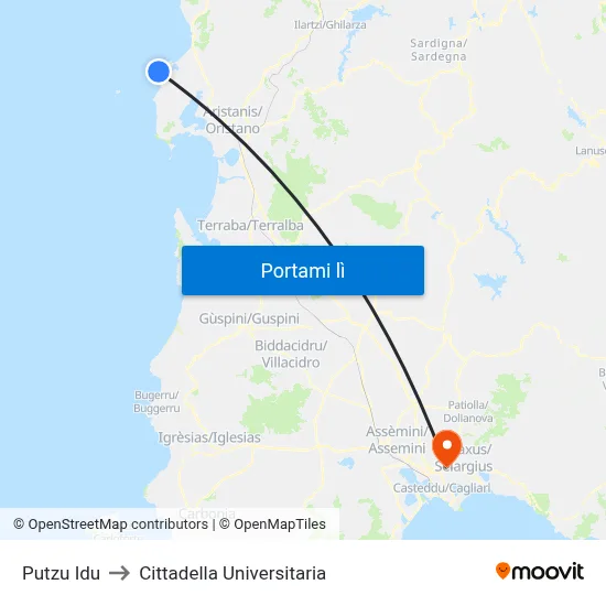Putzu Idu to Cittadella Universitaria map