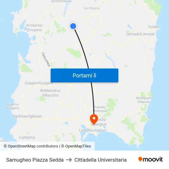 Samugheo Piazza Sedda to Cittadella Universitaria map