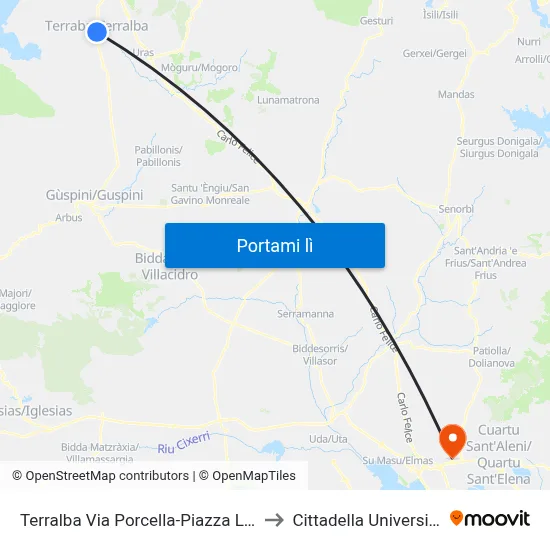 Terralba Via Porcella-Piazza Liberta' to Cittadella Universitaria map