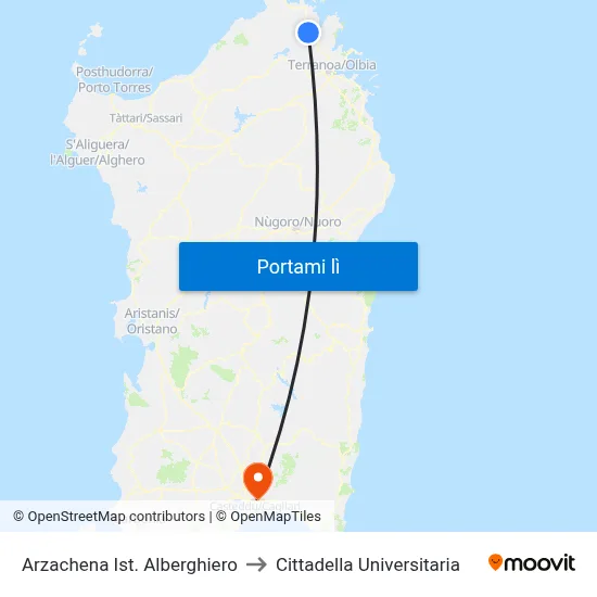 Arzachena Ist. Alberghiero to Cittadella Universitaria map