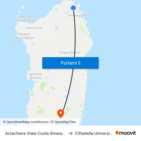 Arzachena Viale Costa Smeralda 10 to Cittadella Universitaria map