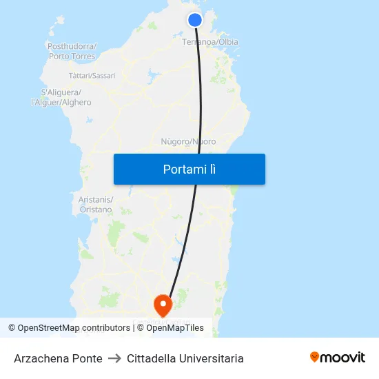 Arzachena Ponte to Cittadella Universitaria map