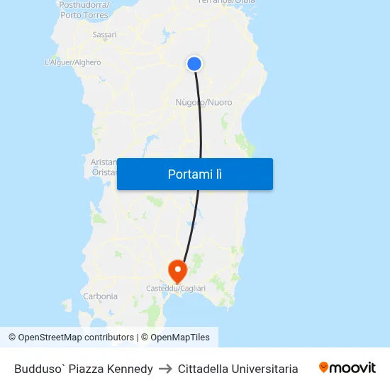 Budduso` Piazza Kennedy to Cittadella Universitaria map
