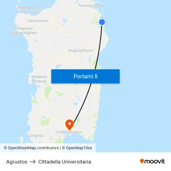 Agrustos to Cittadella Universitaria map