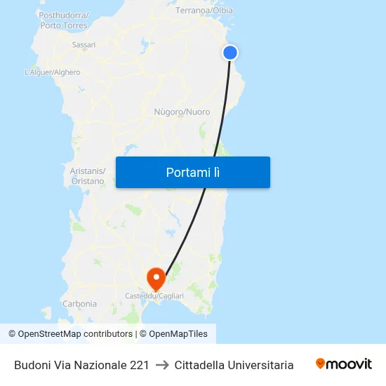Budoni Via Nazionale 221 to Cittadella Universitaria map