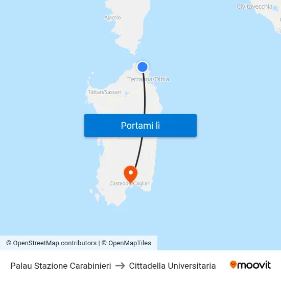 Palau Stazione Carabinieri to Cittadella Universitaria map