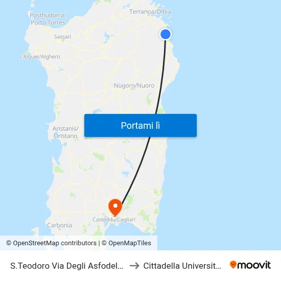 S.Teodoro Via Degli Asfodeli 28 to Cittadella Universitaria map
