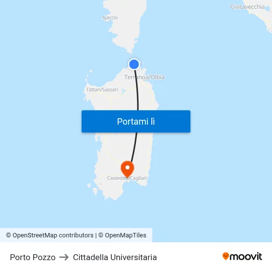 Porto Pozzo to Cittadella Universitaria map