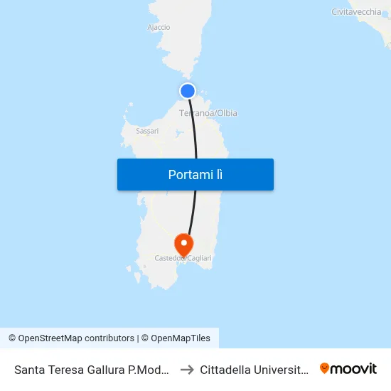 Santa Teresa Gallura P.Modesto to Cittadella Universitaria map