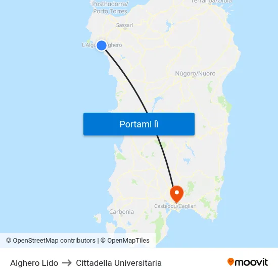 Alghero Lido to Cittadella Universitaria map