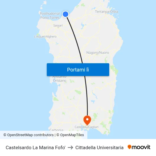 Castelsardo La Marina Fofo' to Cittadella Universitaria map
