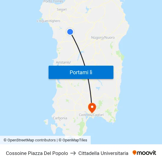 Cossoine Piazza Del Popolo to Cittadella Universitaria map