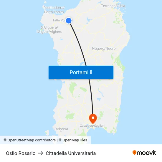 Osilo Rosario to Cittadella Universitaria map