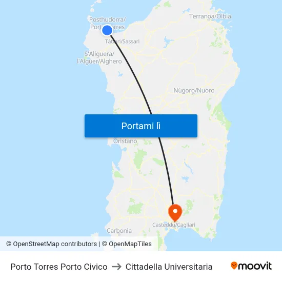 Porto Torres Porto Civico to Cittadella Universitaria map