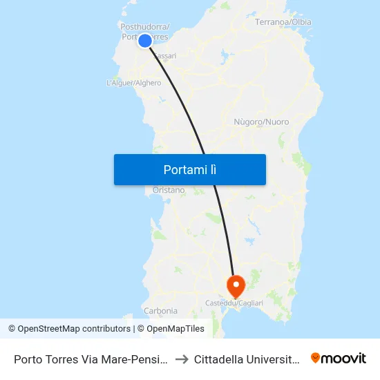 Porto Torres Via Mare-Pensiline to Cittadella Universitaria map