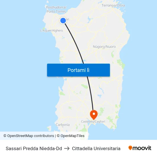 Sassari Predda Niedda-Dd to Cittadella Universitaria map
