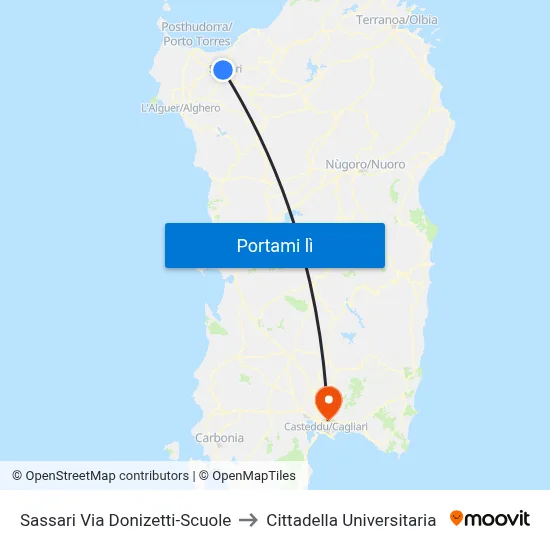 Sassari Via Donizetti-Scuole to Cittadella Universitaria map