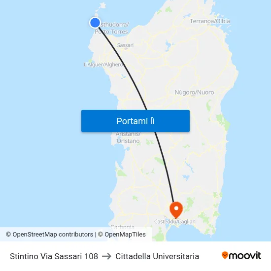 Stintino Via Sassari 108 to Cittadella Universitaria map