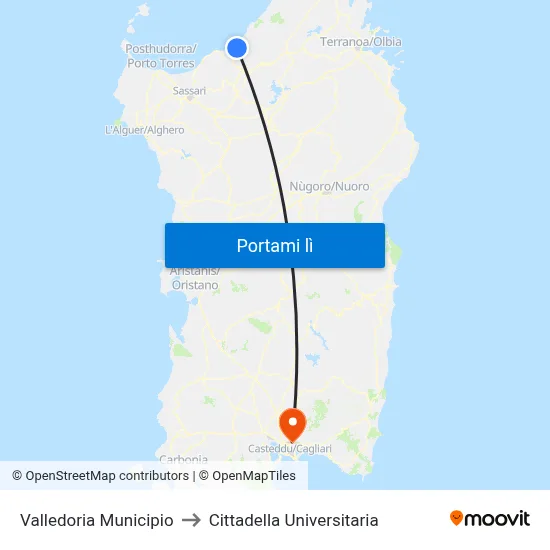Valledoria Municipio to Cittadella Universitaria map