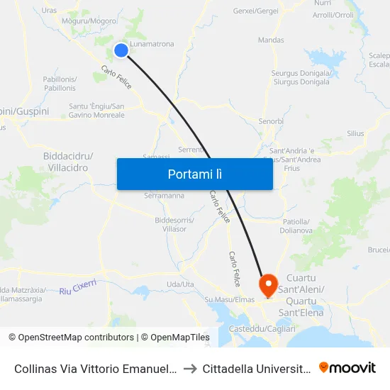 Collinas Via Vittorio Emanuele 35 to Cittadella Universitaria map