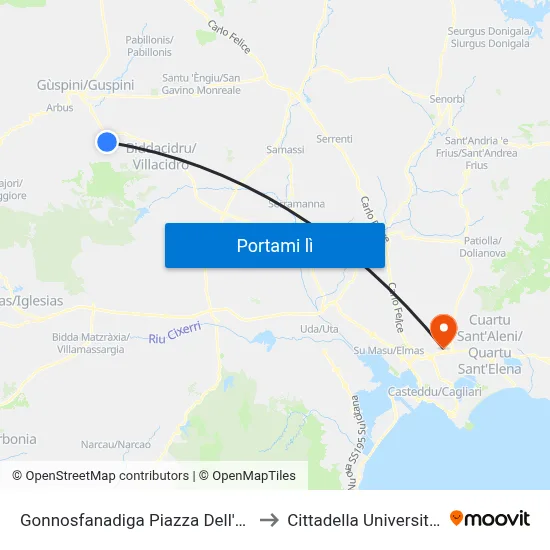 Gonnosfanadiga Piazza Dell'Olmo to Cittadella Universitaria map