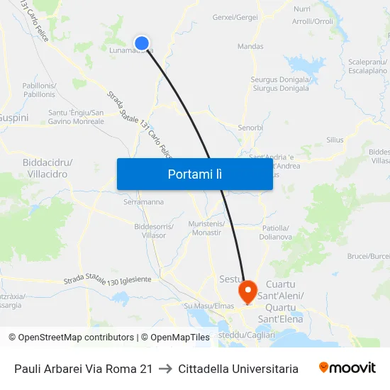 Pauli Arbarei Via Roma 21 to Cittadella Universitaria map