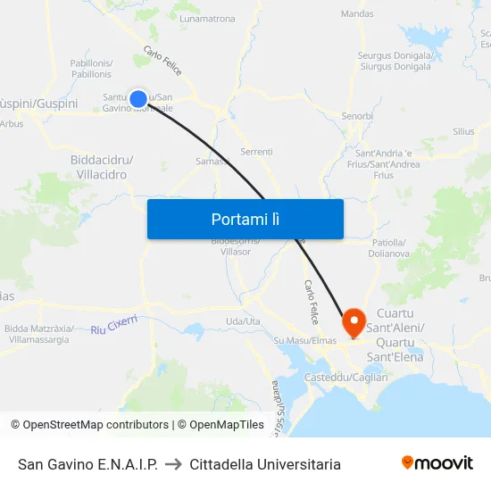 San Gavino E.N.A.I.P. to Cittadella Universitaria map