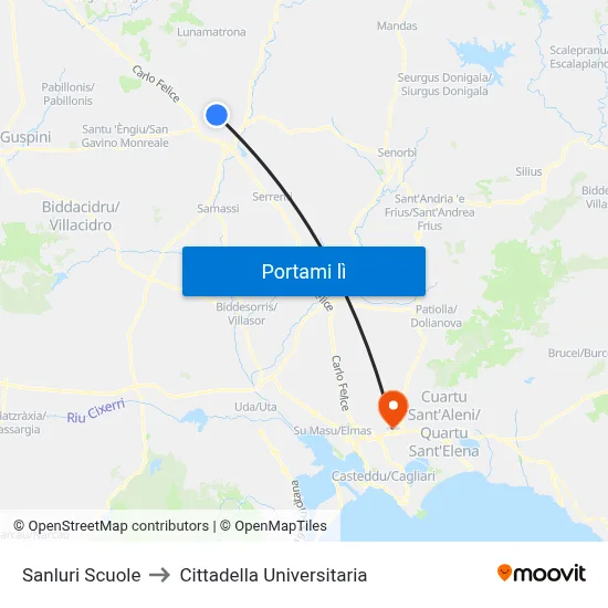 Sanluri Scuole to Cittadella Universitaria map
