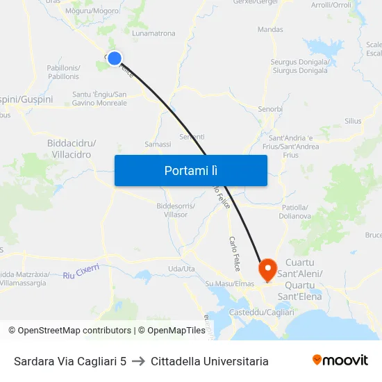Sardara Via Cagliari 5 to Cittadella Universitaria map