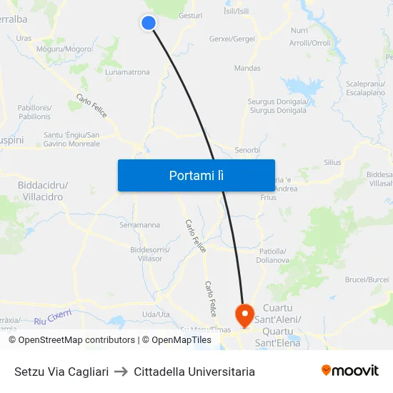 Setzu Via Cagliari to Cittadella Universitaria map