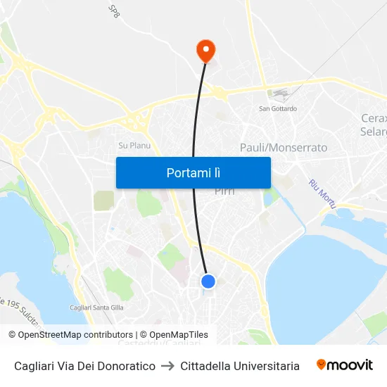 Cagliari Via Dei Donoratico to Cittadella Universitaria map