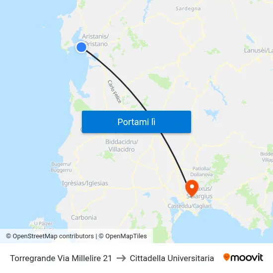 Torregrande Via Millelire 21 to Cittadella Universitaria map