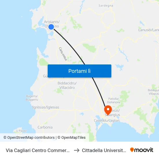 Via Cagliari Centro Commerciale to Cittadella Universitaria map