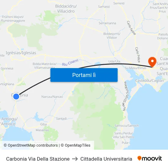Carbonia Via Della Stazione to Cittadella Universitaria map