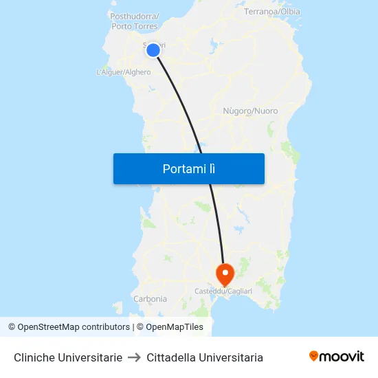Cliniche Universitarie to Cittadella Universitaria map